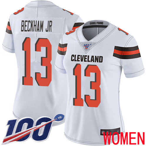 Cleveland Browns Odell Beckham Jr Women White Limited Jersey 13 NFL Football Road 100th Season Vapor Untouchable